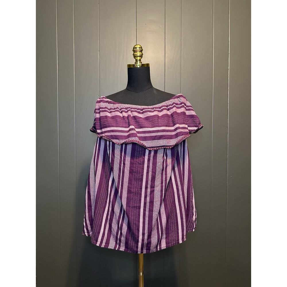 Lane Bryant Stripes Off the Shoulder Top Size 14/16 Maroon Purple